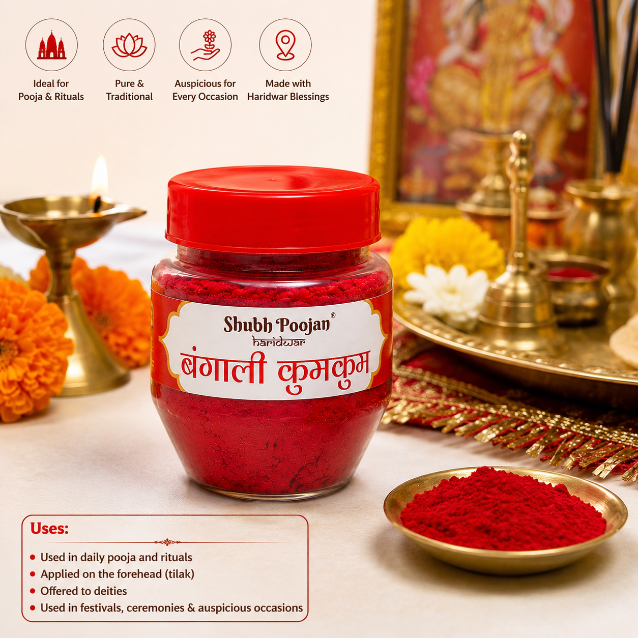 ShubhPoojan Bengali KumKum -  Pure Natural KumKum From Haridwar